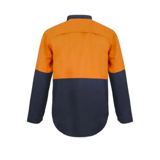 Picture of WorkCraft, Lightweight Hi Vis Two Tone Half Placket Vented Cotton Drill Shirt W Semi Gusset Sleeves